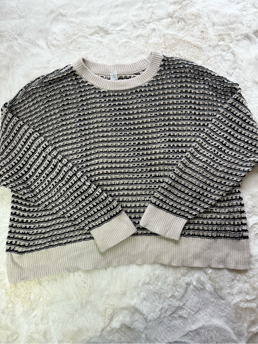Old Navy Boxy Striped Crewneck Open Weave Sweater in Black Cream Women's 2X
